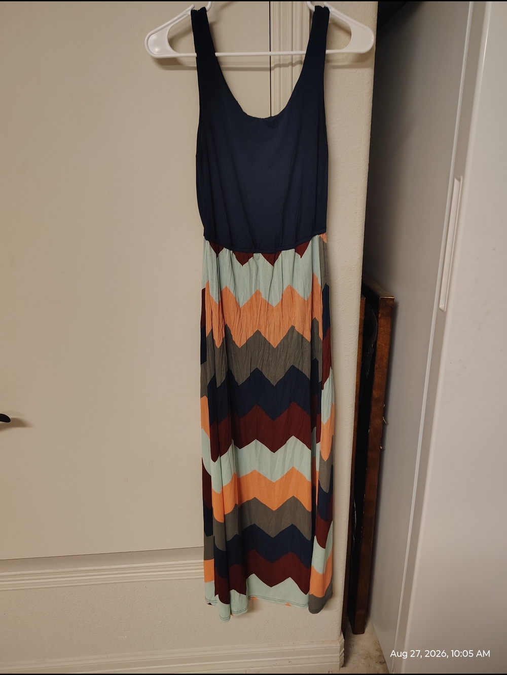 Rue21 Navy Top Chevron Maxi Dress with Mint, Orange, Rust Stripes